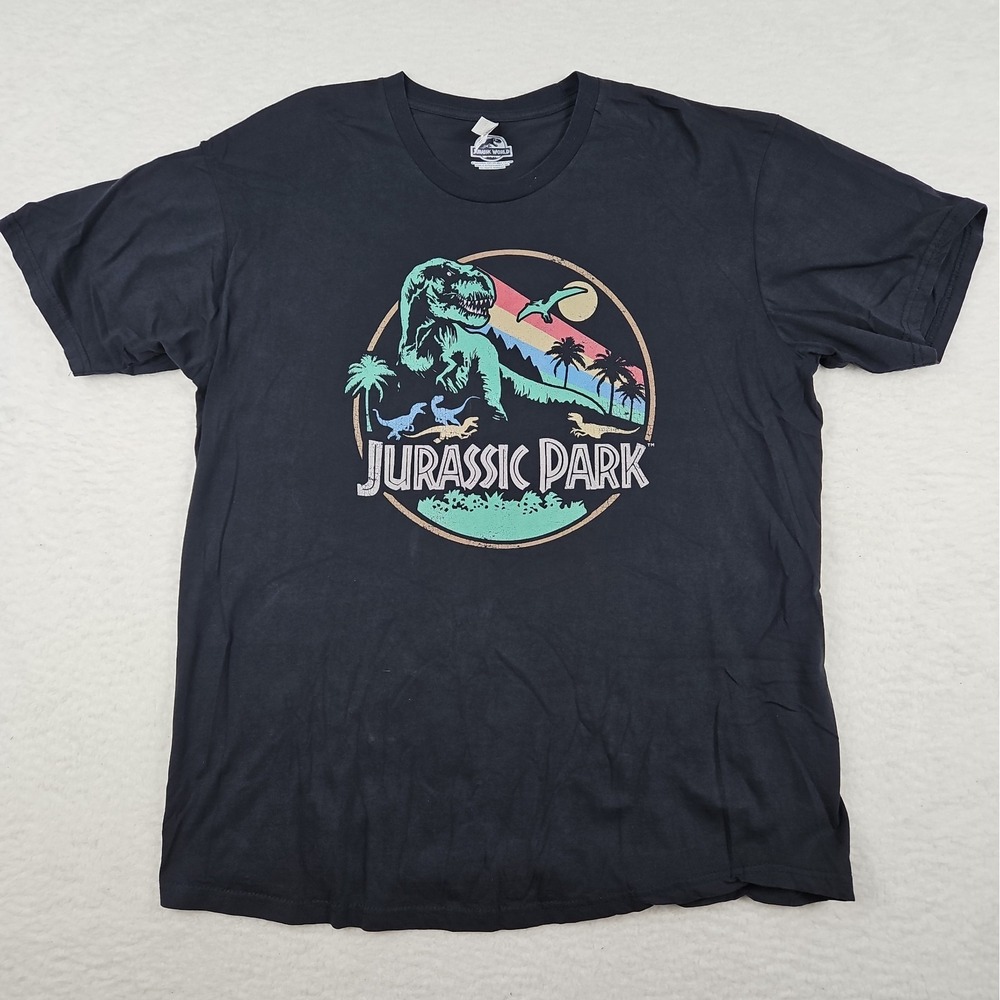 Jurassic Park Black Graphic T Shirt Mens XL 100% Cotton Universal Studios T-Rex